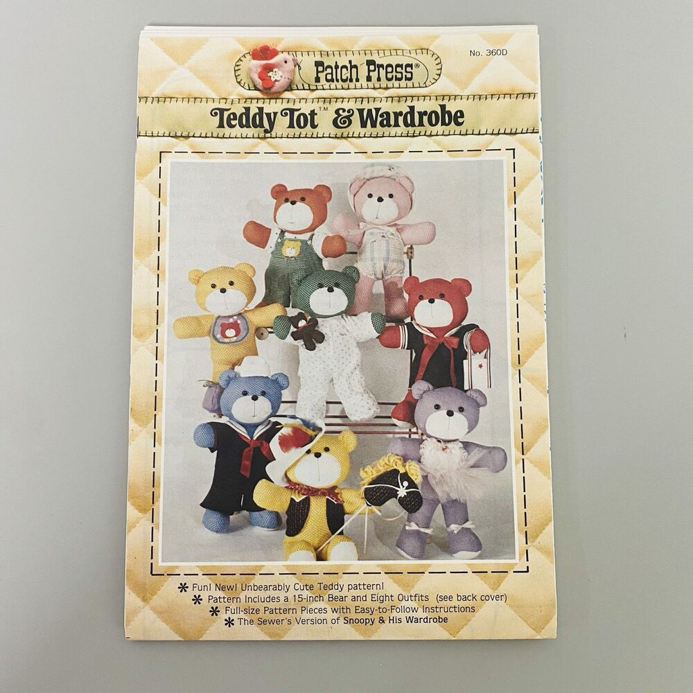 Patch Press Teddy Tot Wardrobe Pattern 15” Teddy Bear Clothes No 360D Vintage